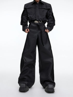 Matte PU Pleated Straight-Leg Pants | Black - main image 1