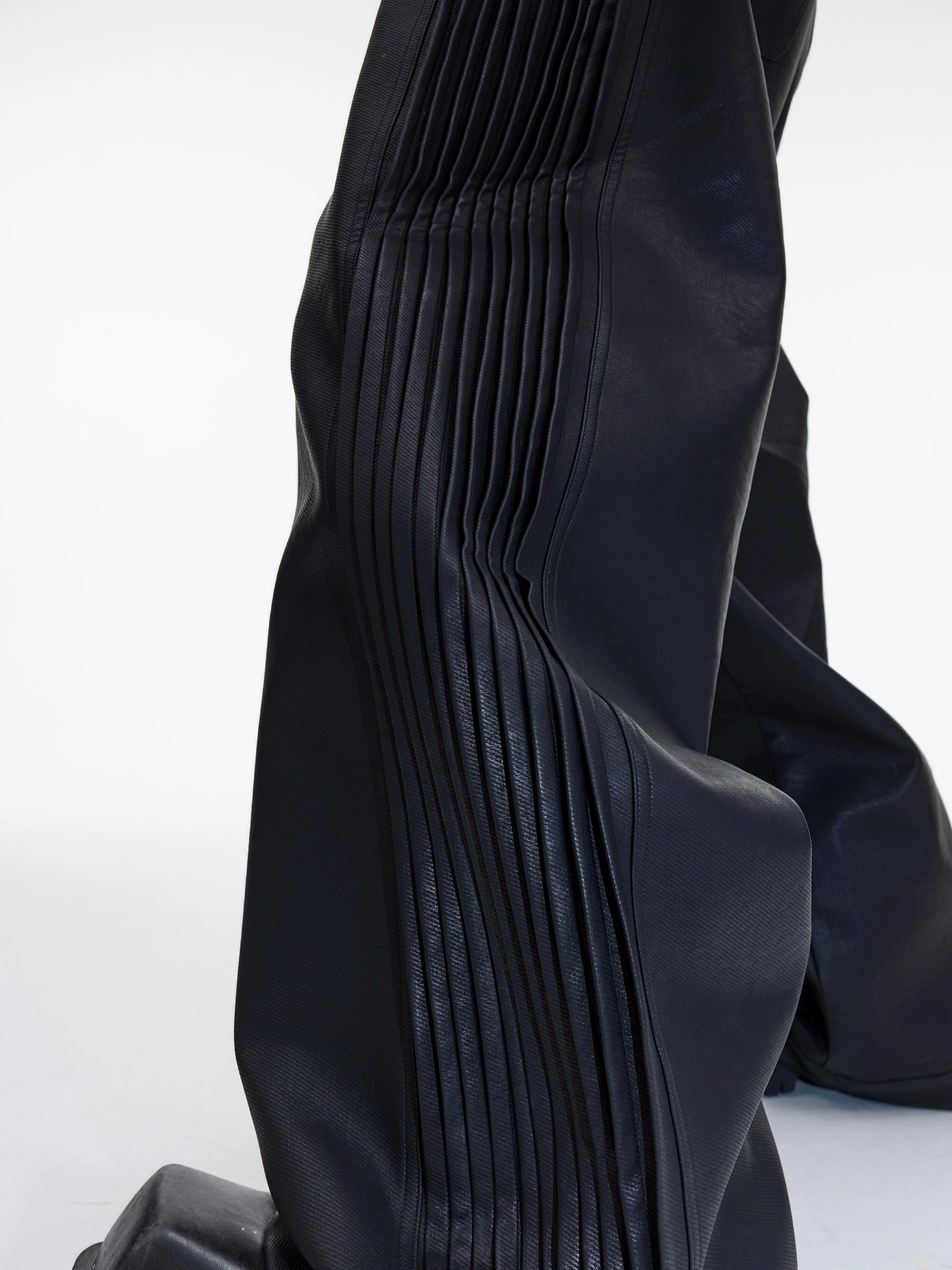 Matte PU Pleated Straight-Leg Pants | Black - main image 3