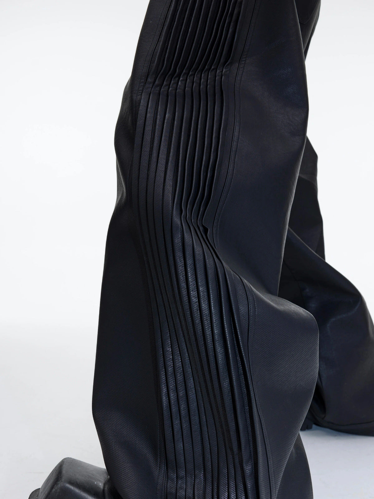 Matte PU Pleated Straight-Leg Pants | Black - main image 3