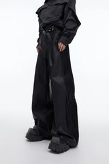 Matte PU Pleated Straight-Leg Pants | Black - Black