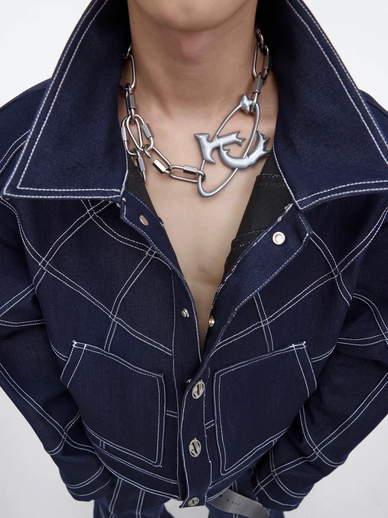 Silver Metal Lock-Buckle Pendant Necklace | Unisex - main image 2