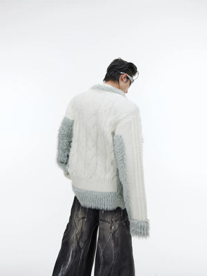 Color-Block Plush Knit V-Neck Sweater for Layering - main image 4