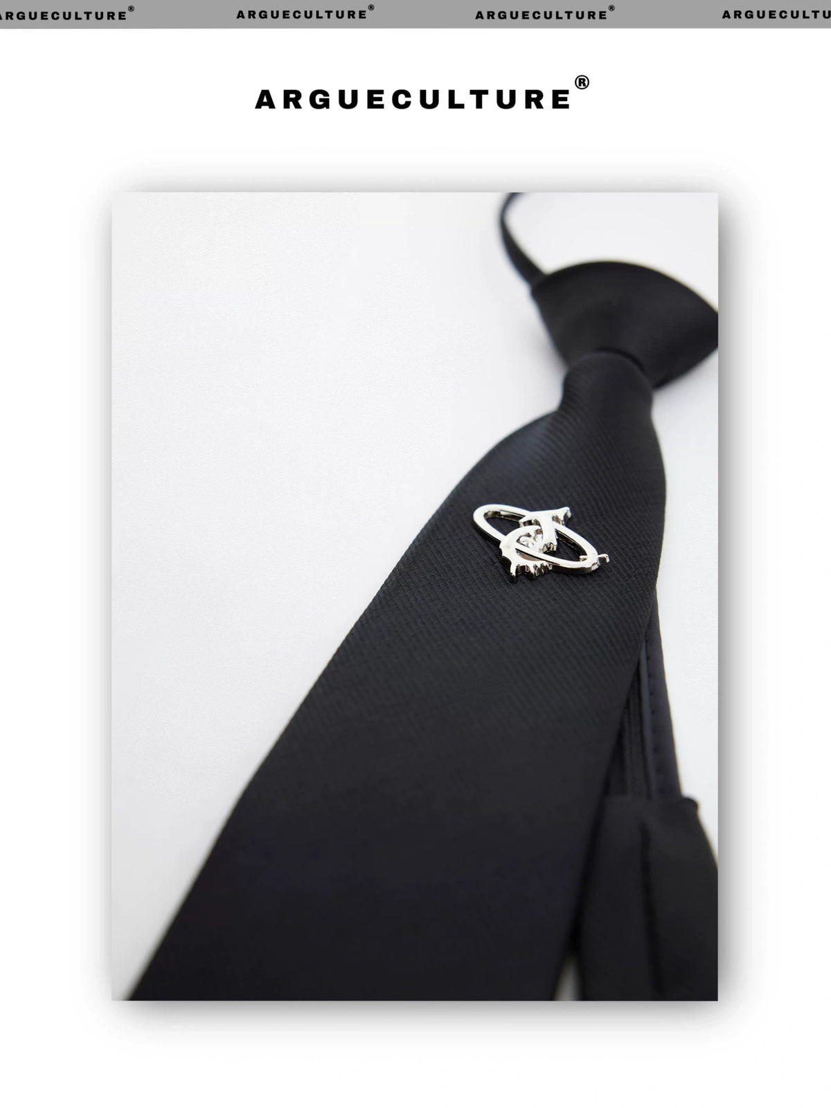 Black Adjustable Polyester Arrow Necktie | Metal Logo - description image 4