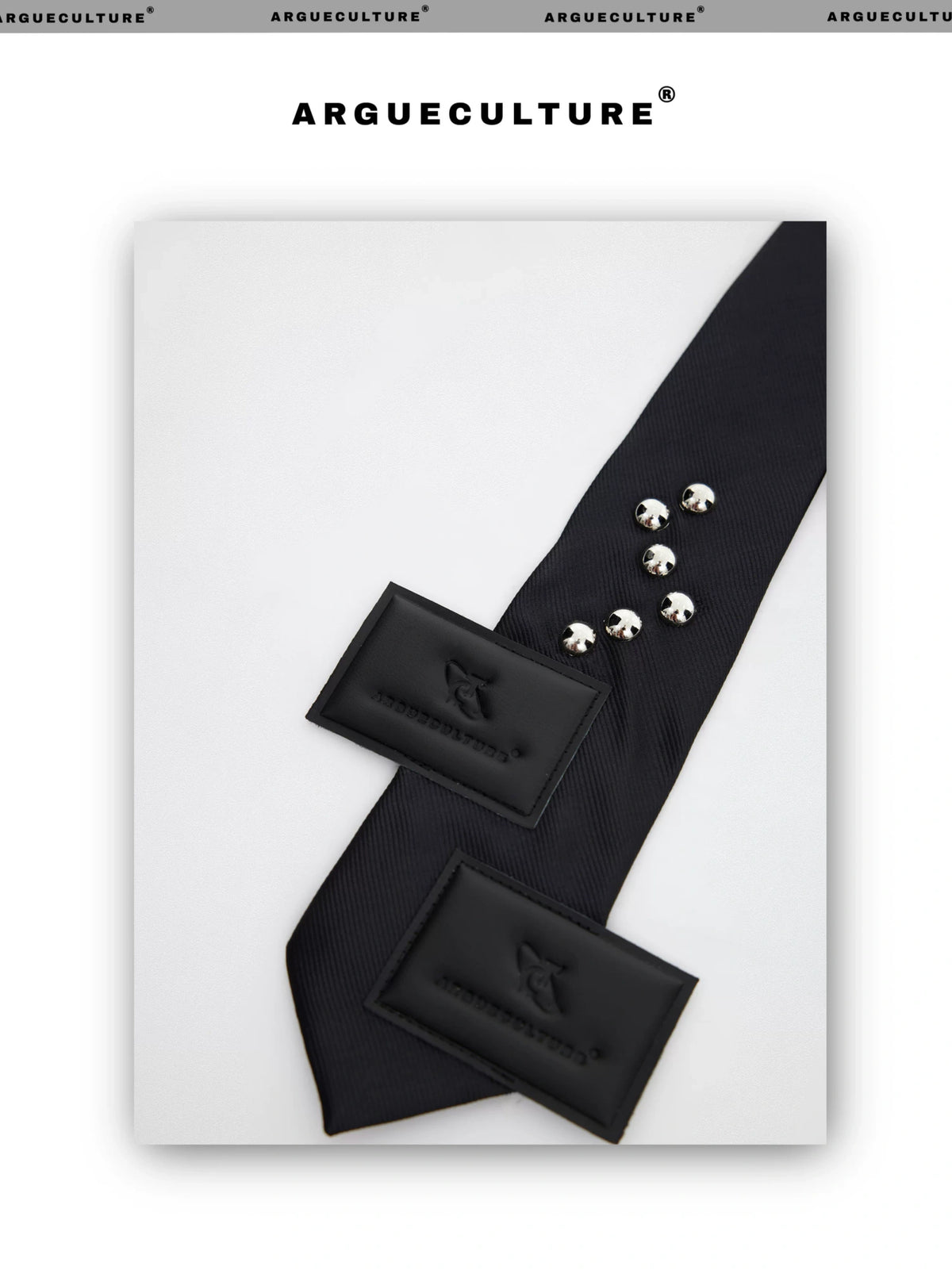 Black Adjustable Polyester Arrow Necktie | Metal Logo - description image 5