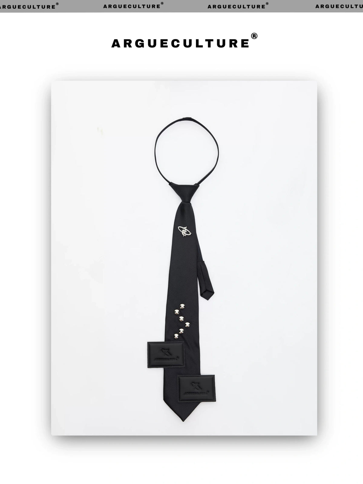 Black Adjustable Polyester Arrow Necktie | Metal Logo - description image 8