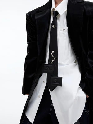 Black Adjustable Polyester Arrow Necktie | Metal Logo - main image 3