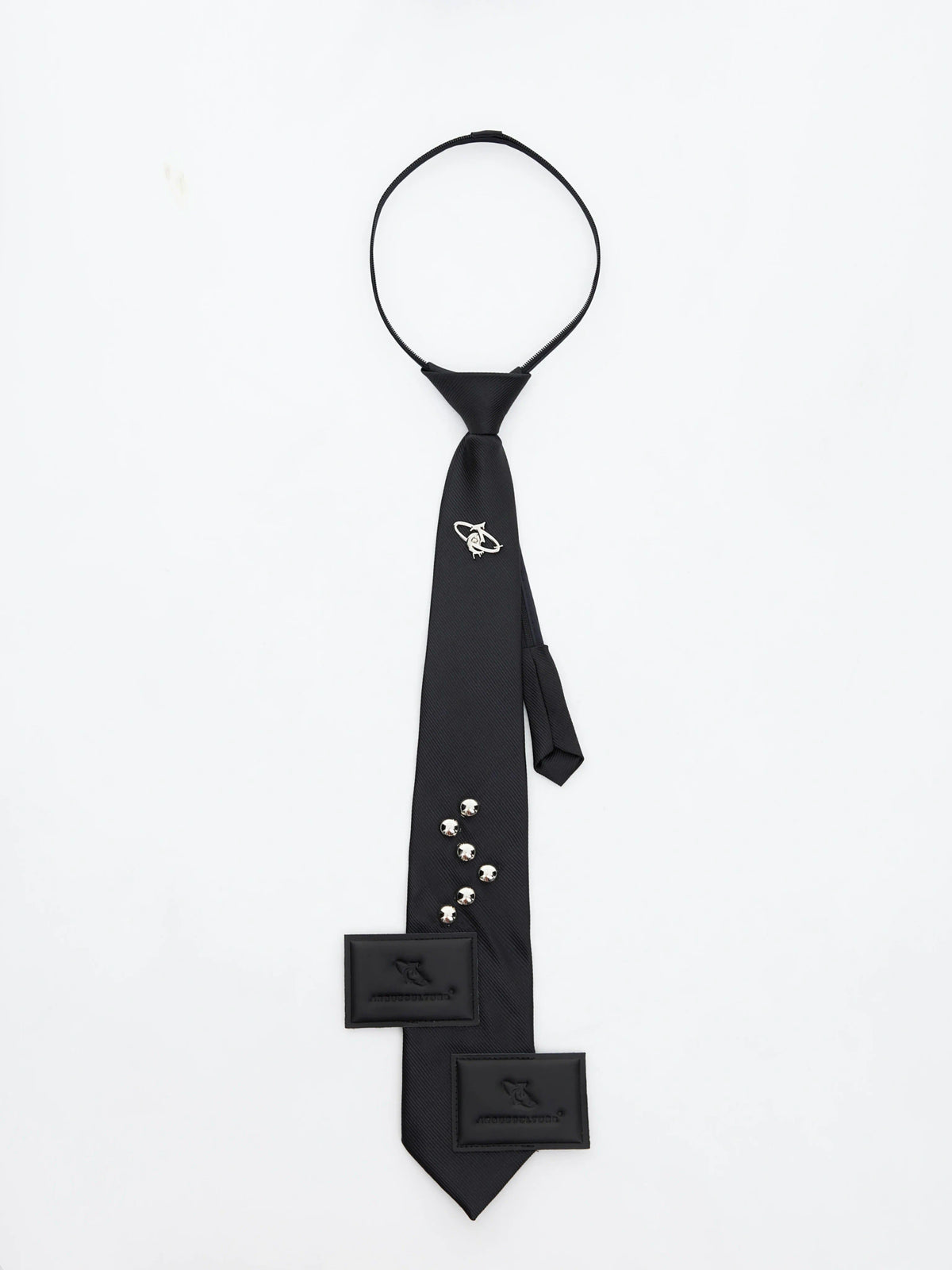 Black Adjustable Polyester Arrow Necktie | Metal Logo - main image 5