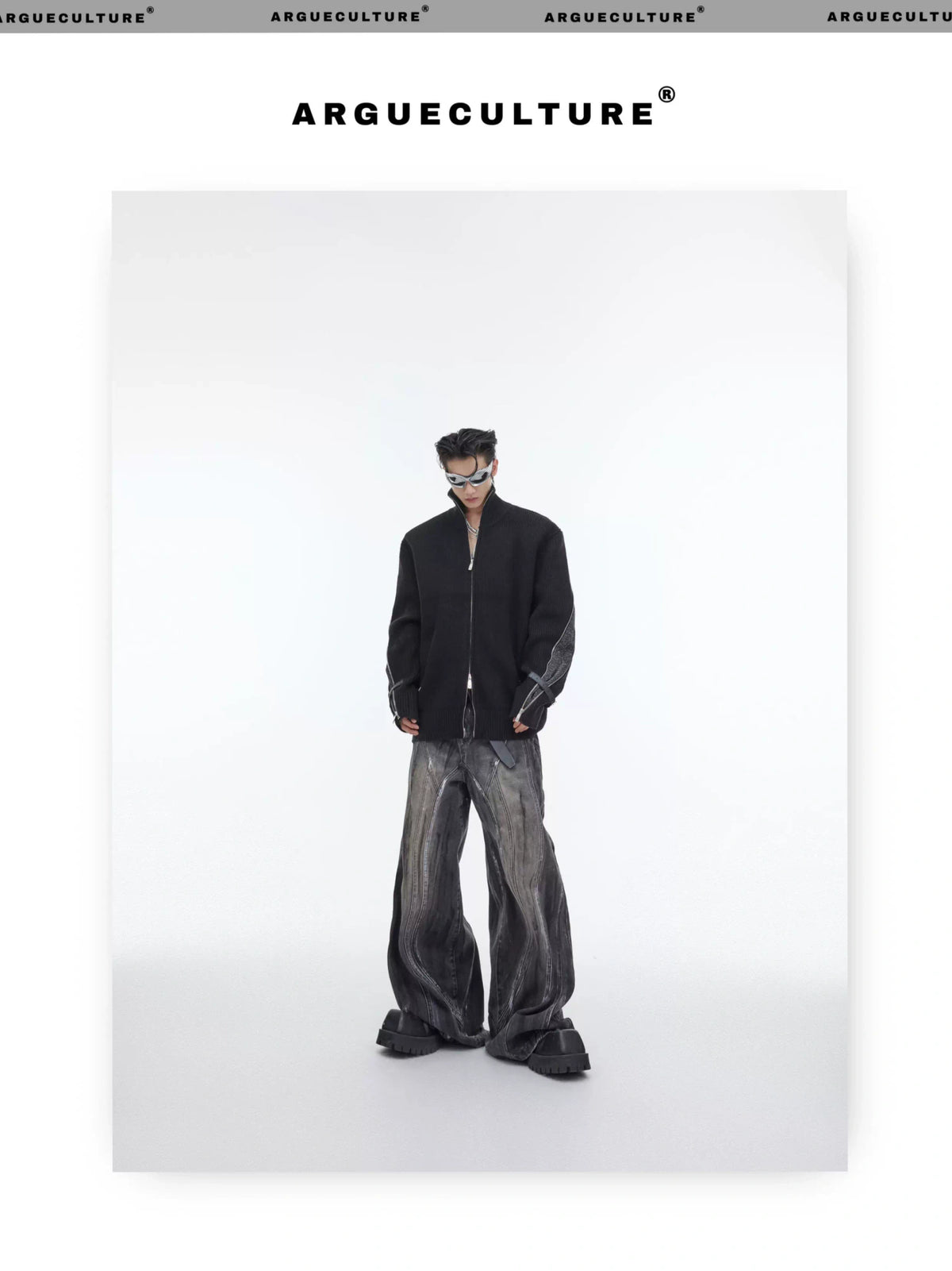 High-Waist Graphite Black Distressed Wide-Leg Jeans - description image 4