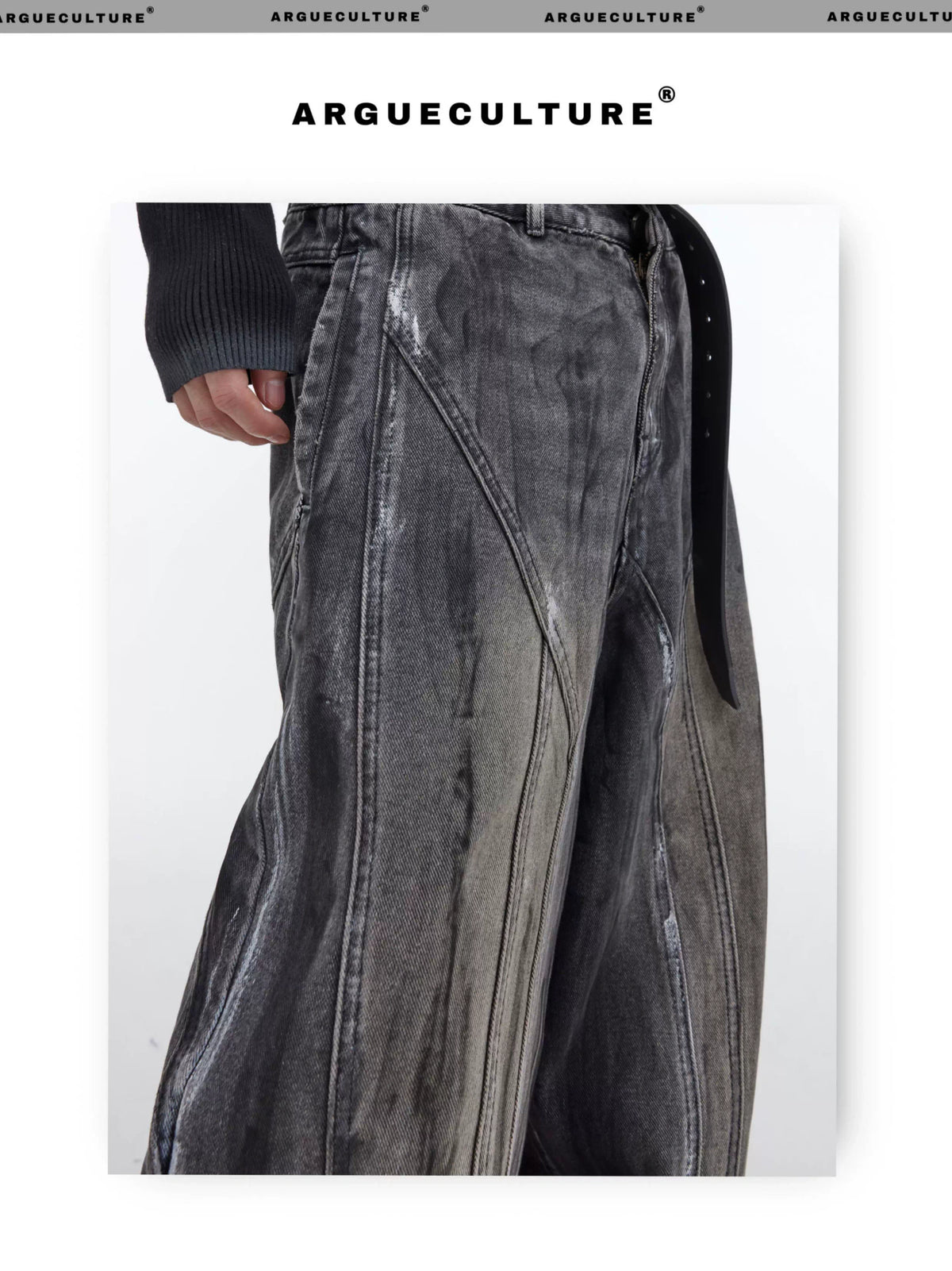High-Waist Graphite Black Distressed Wide-Leg Jeans - description image 6