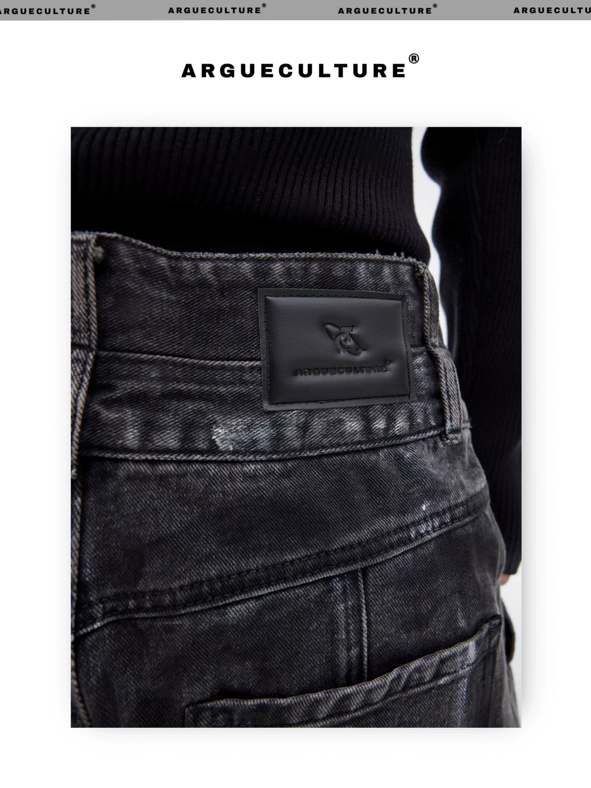 High-Waist Graphite Black Distressed Wide-Leg Jeans - description image 8