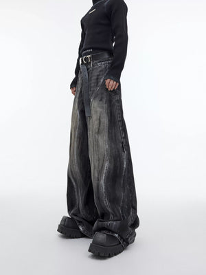 High-Waist Graphite Black Distressed Wide-Leg Jeans - main image 1