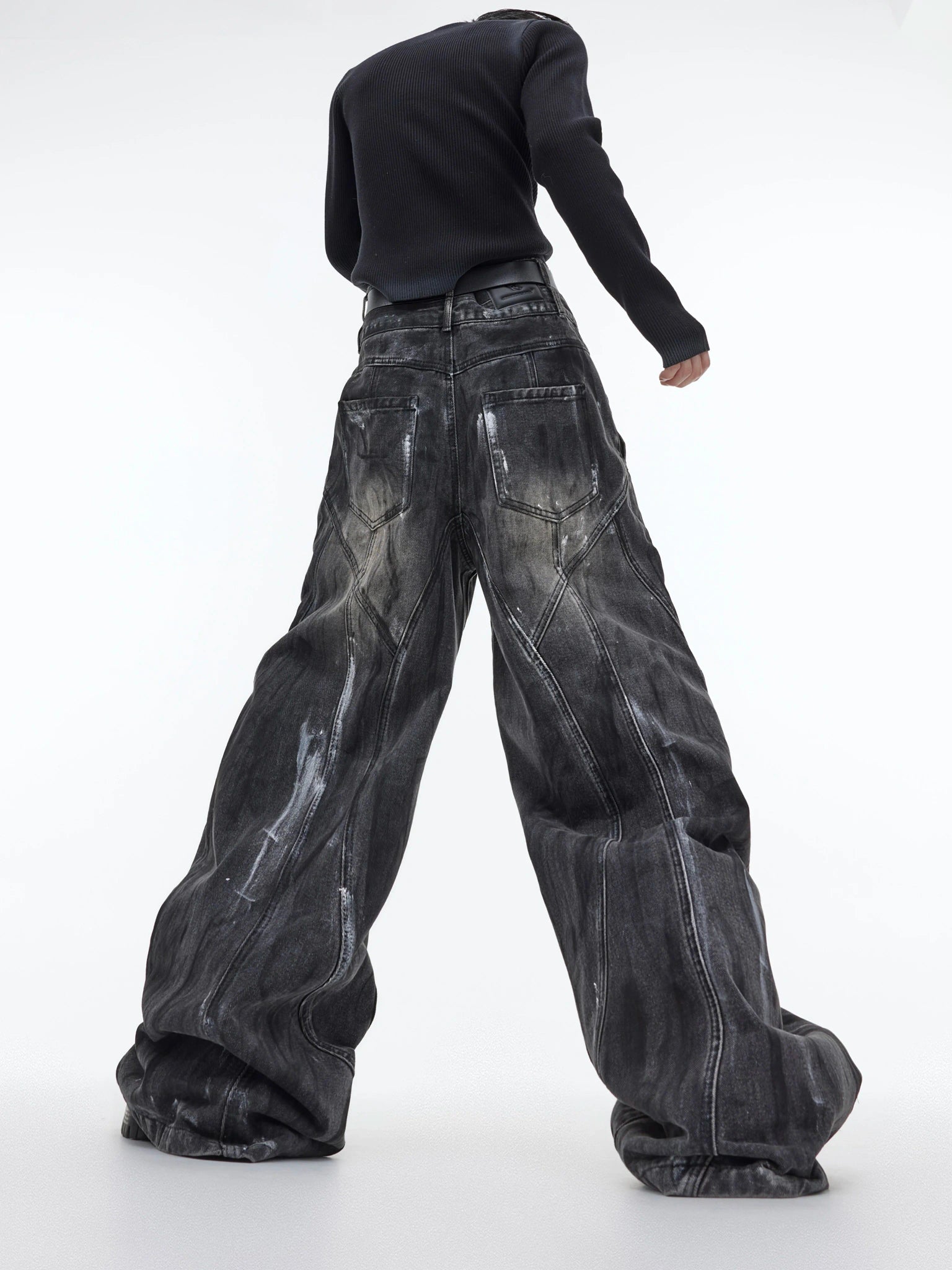 High-Waist Graphite Black Distressed Wide-Leg Jeans - main image 3