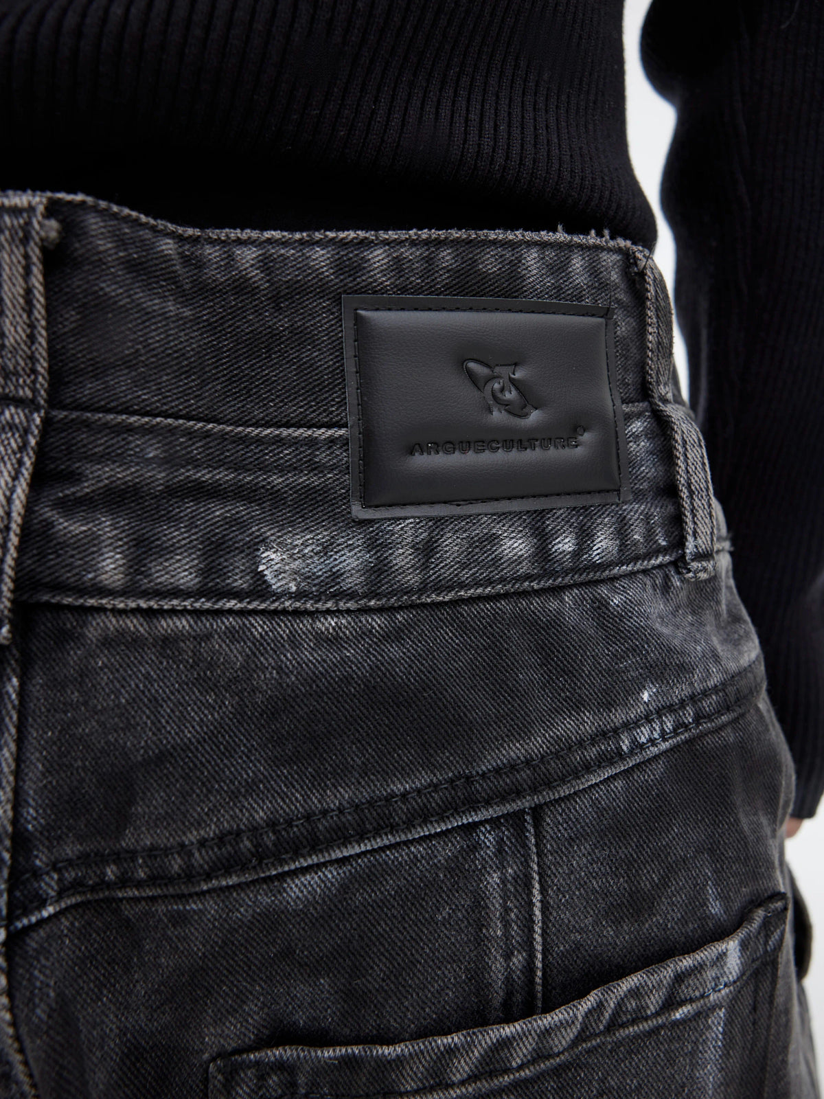 High-Waist Graphite Black Distressed Wide-Leg Jeans - main image 4