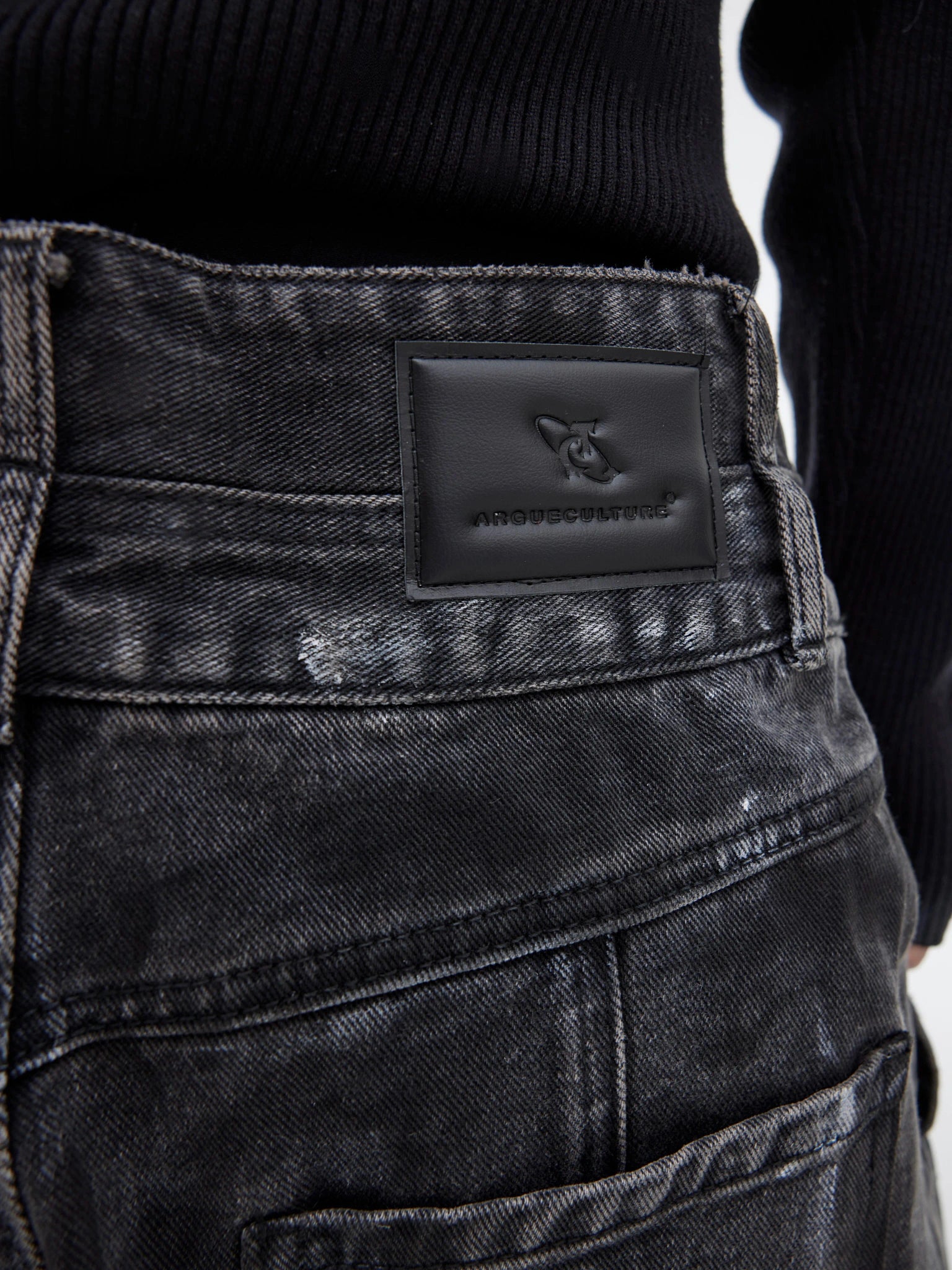 High-Waist Graphite Black Distressed Wide-Leg Jeans - main image 4