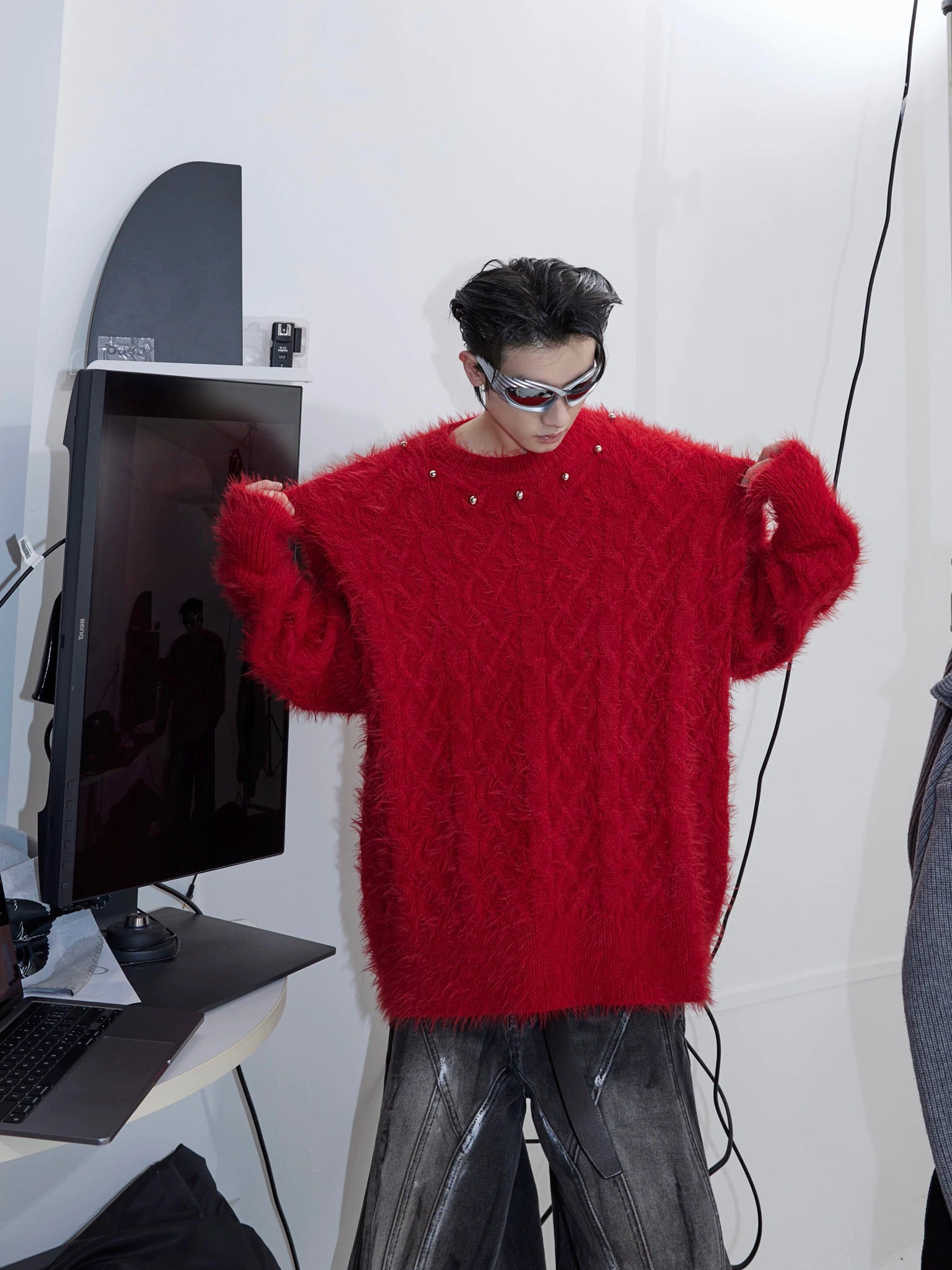 Relaxed Metal-Button Crewneck Knit Sweater - main image 2