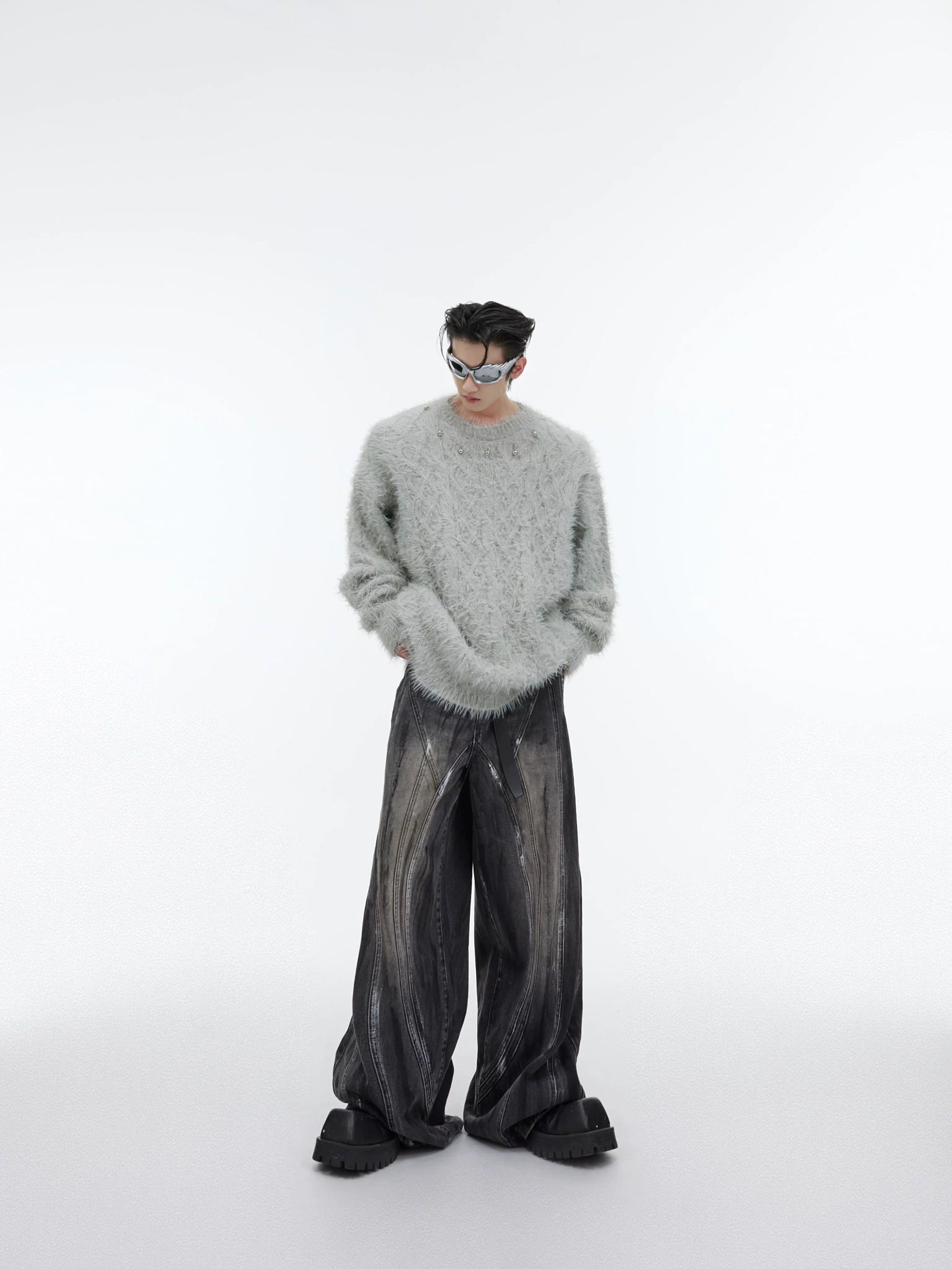 Relaxed Metal-Button Crewneck Knit Sweater - main image 5