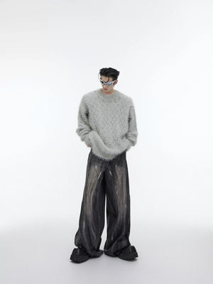 Relaxed Metal-Button Crewneck Knit Sweater - Gray Top