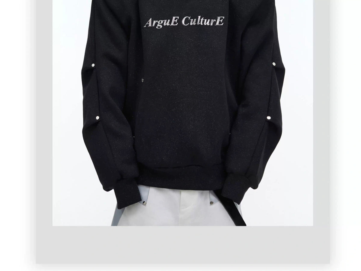 Deconstructed High-Neck Sequin Hoodie | Relaxed Fit - description image 1