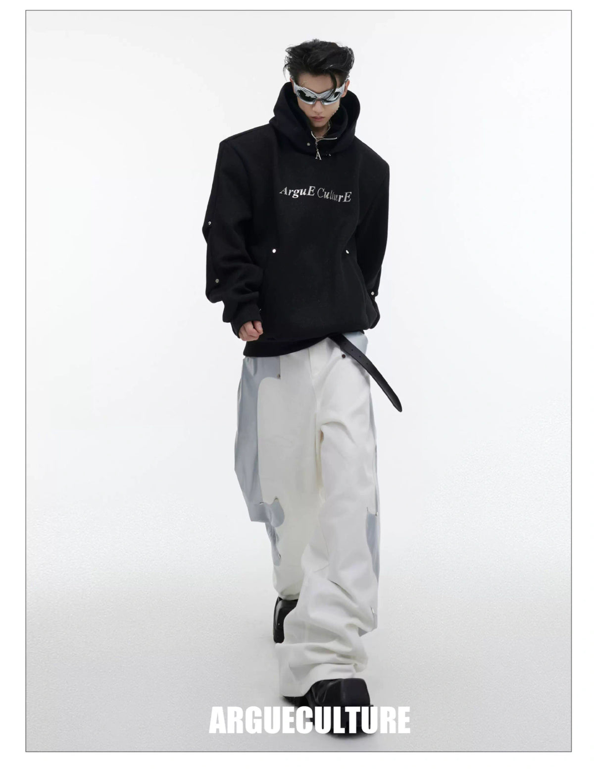 Deconstructed High-Neck Sequin Hoodie | Relaxed Fit - description image 3