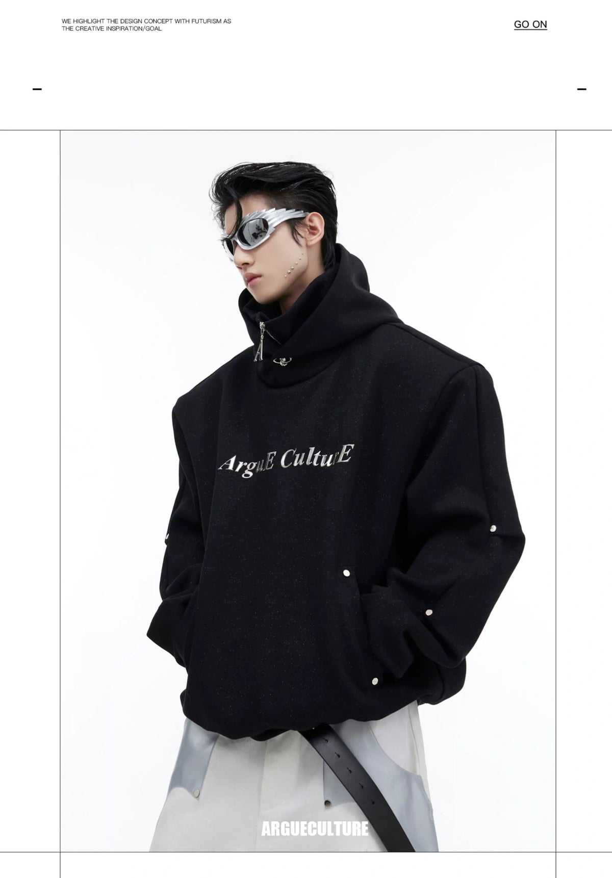 Deconstructed High-Neck Sequin Hoodie | Relaxed Fit - description image 4