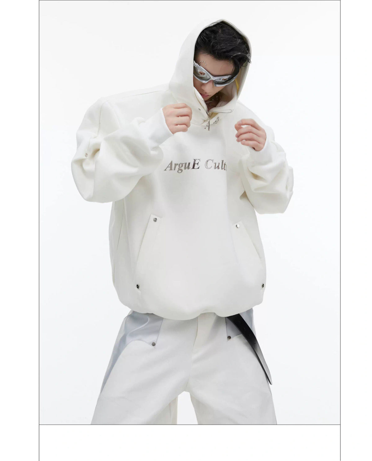Deconstructed High-Neck Sequin Hoodie | Relaxed Fit - description image 5
