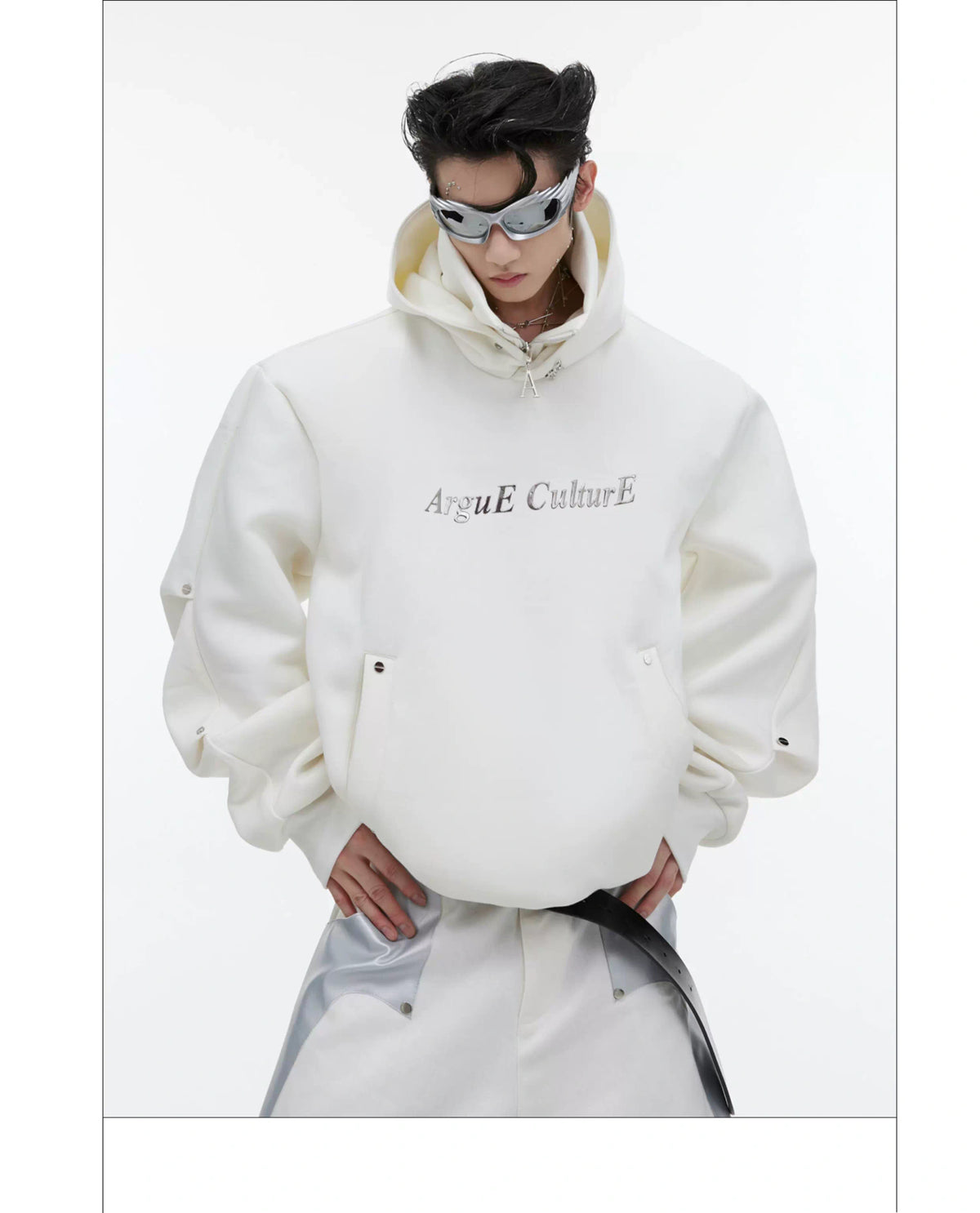 Deconstructed High-Neck Sequin Hoodie | Relaxed Fit - description image 7