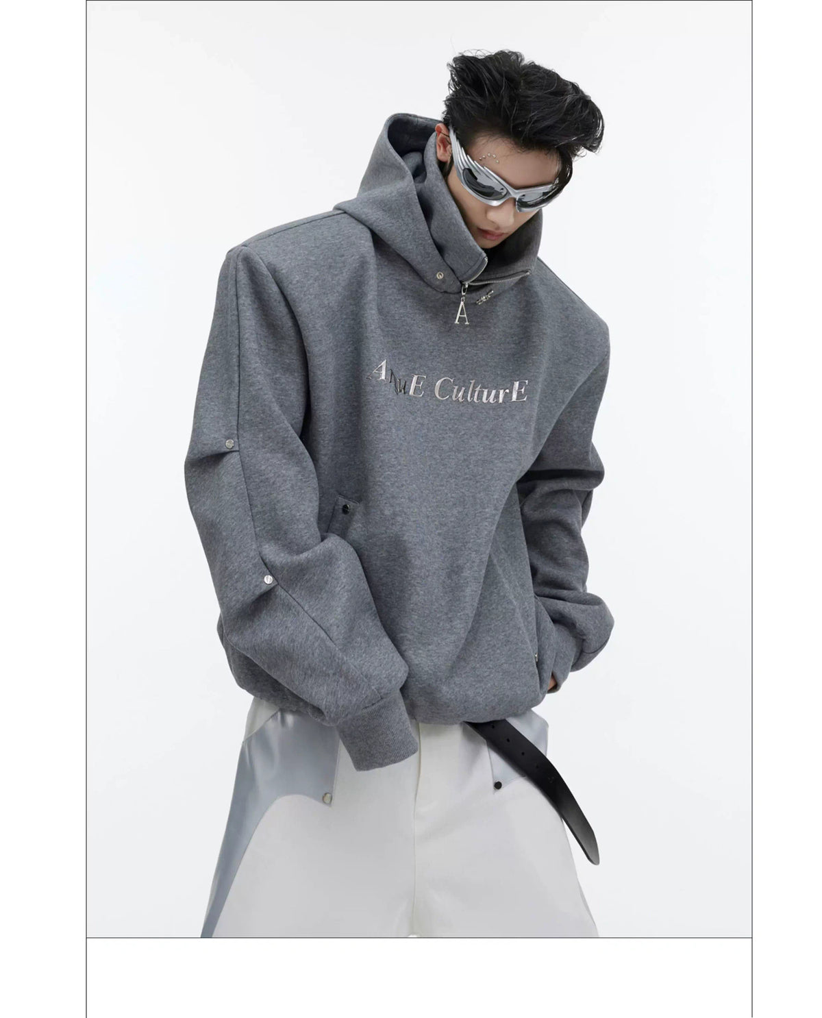 Deconstructed High-Neck Sequin Hoodie | Relaxed Fit - description image 9