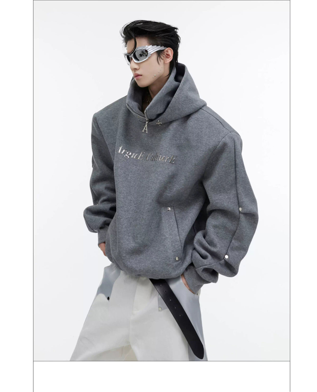 Deconstructed High-Neck Sequin Hoodie | Relaxed Fit - description image 10