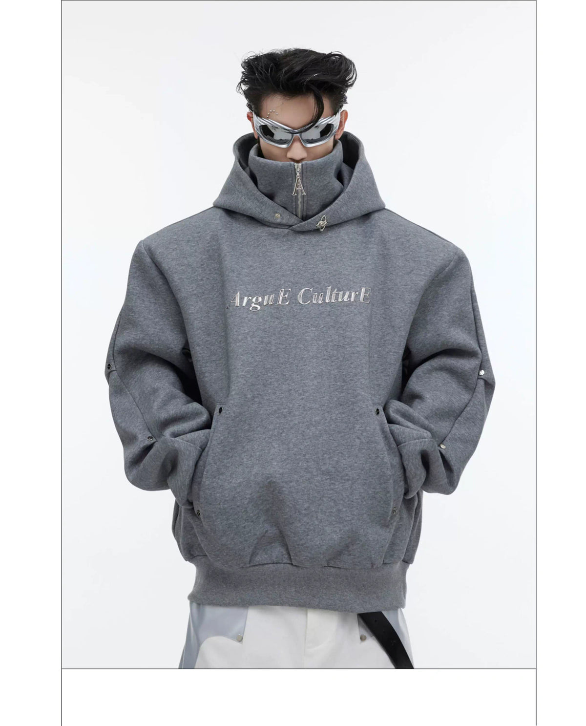 Deconstructed High-Neck Sequin Hoodie | Relaxed Fit - description image 11