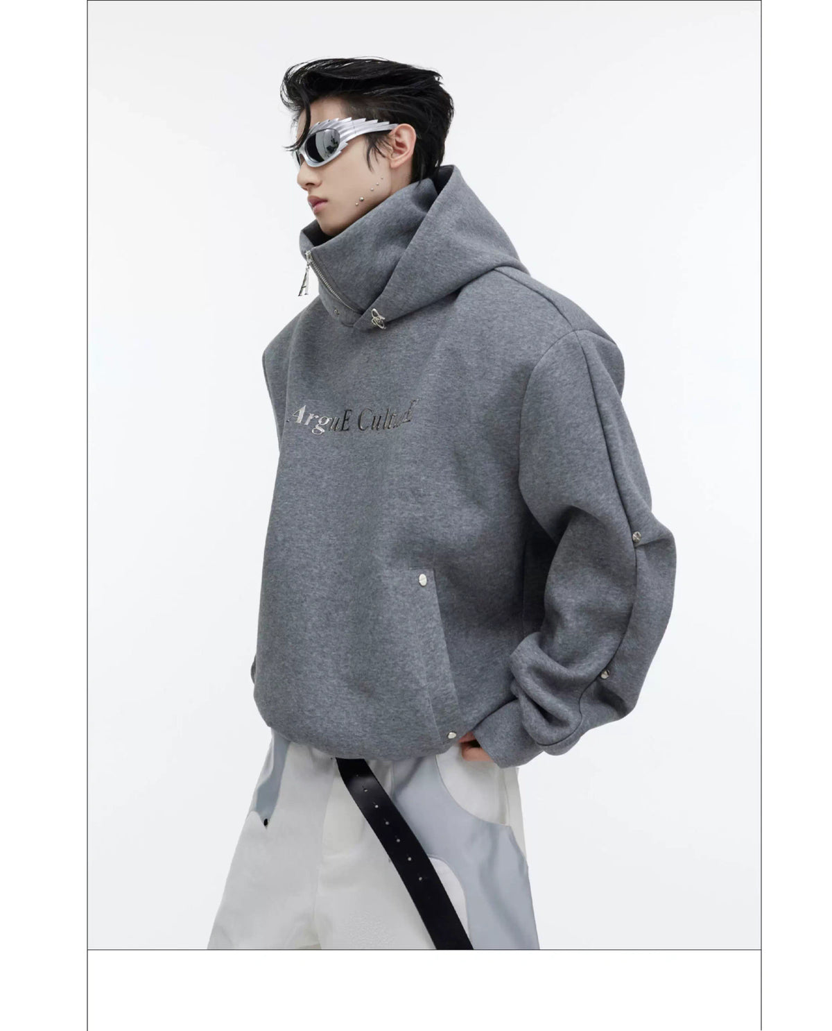 Deconstructed High-Neck Sequin Hoodie | Relaxed Fit - description image 12