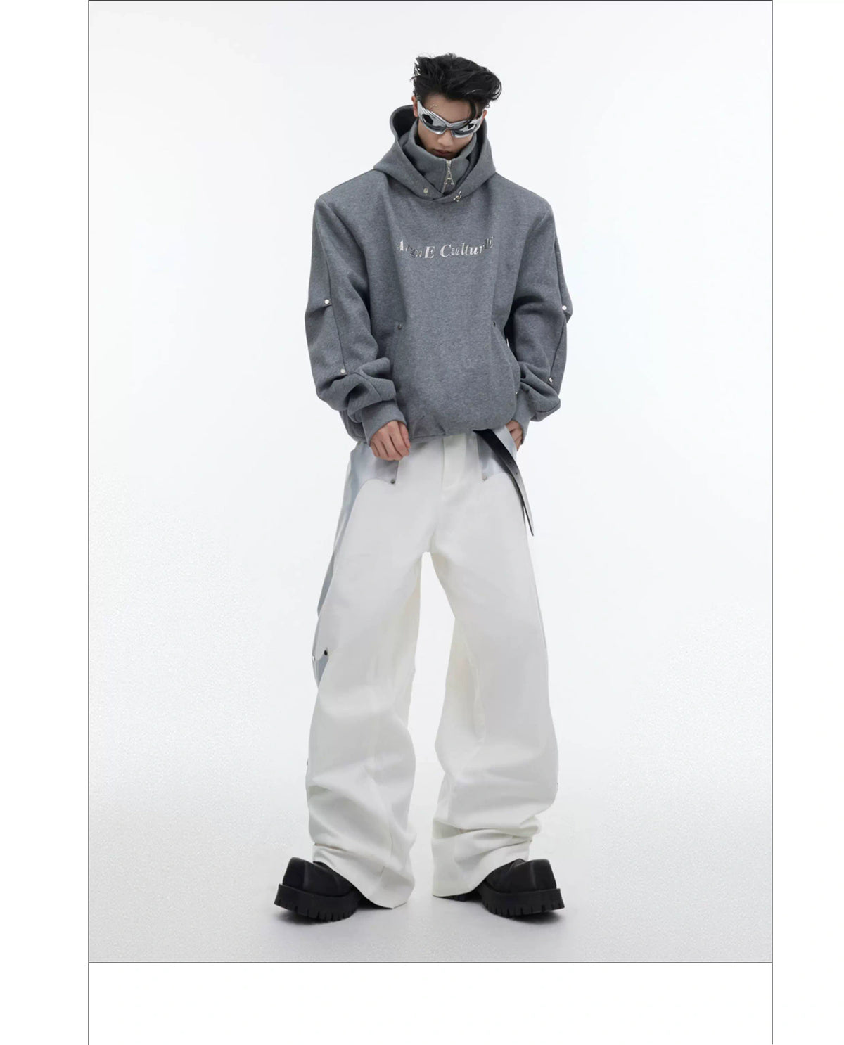 Deconstructed High-Neck Sequin Hoodie | Relaxed Fit - description image 13
