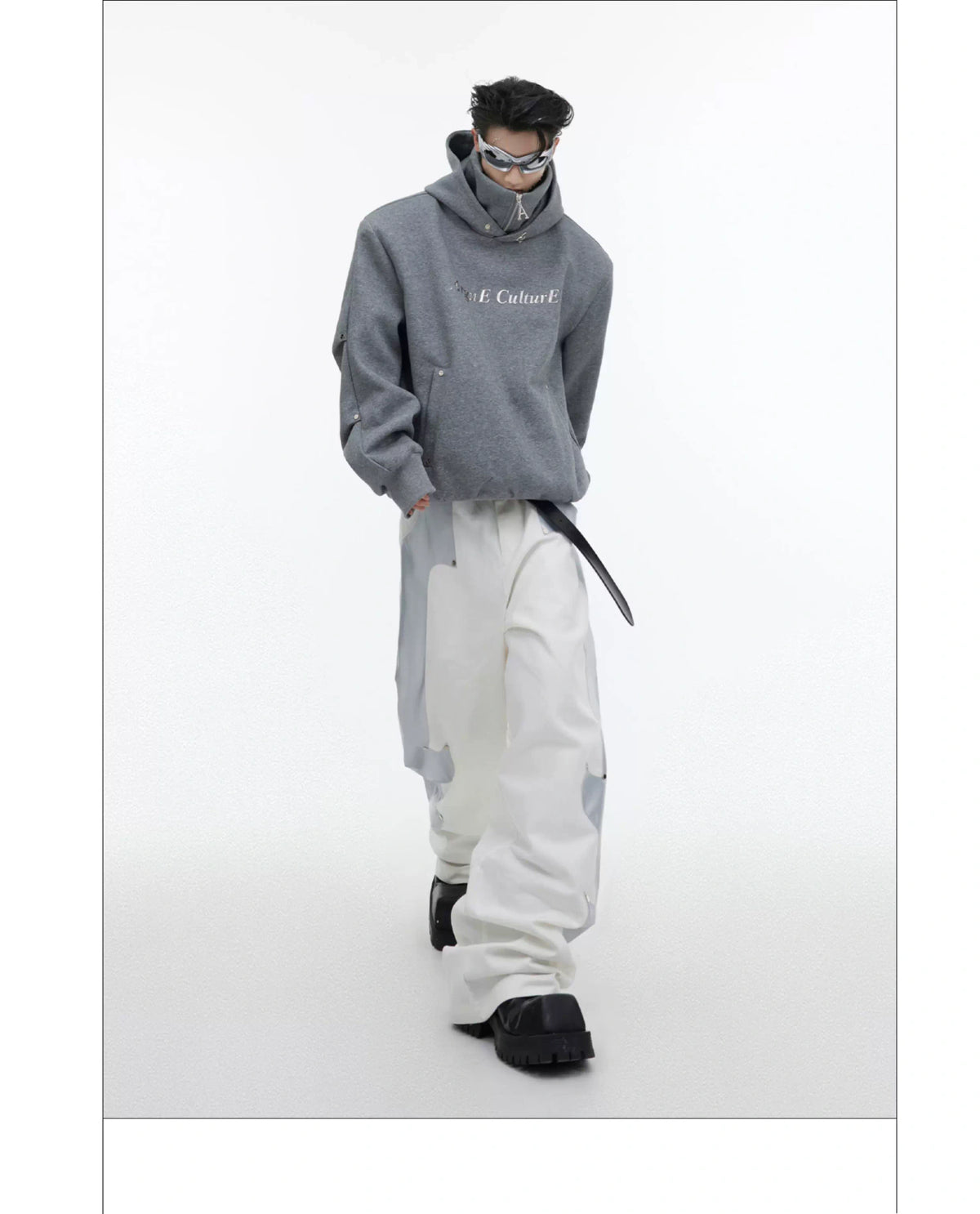 Deconstructed High-Neck Sequin Hoodie | Relaxed Fit - description image 15