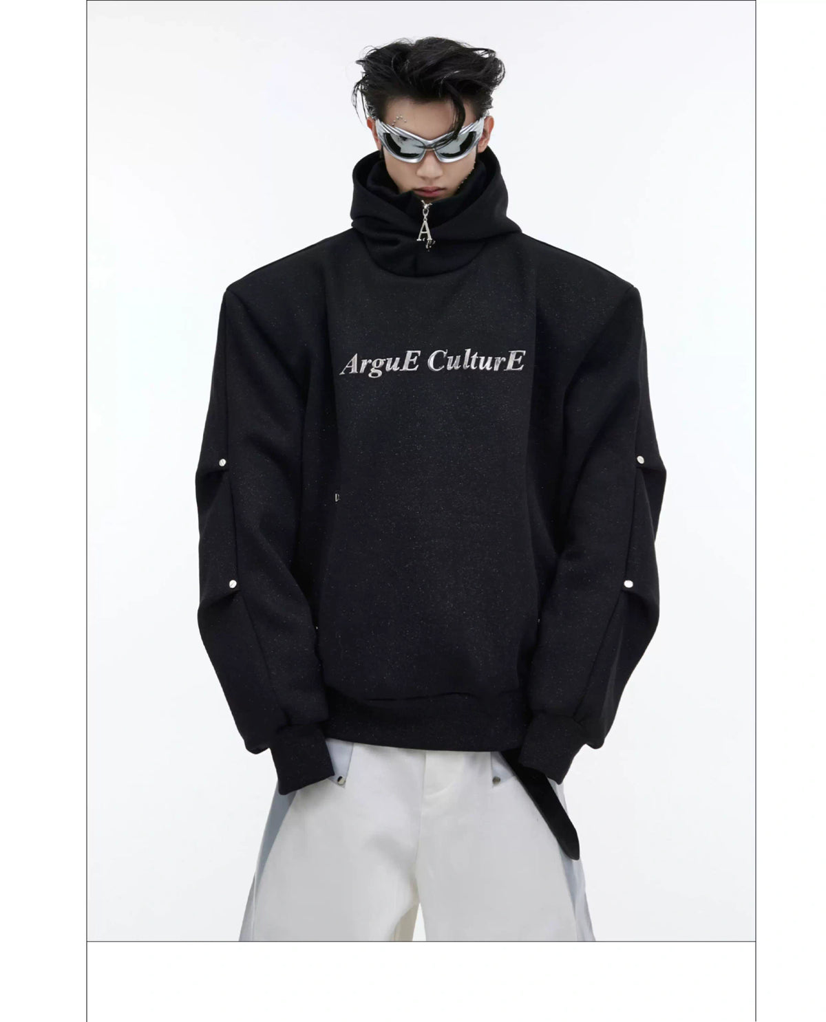 Deconstructed High-Neck Sequin Hoodie | Relaxed Fit - description image 16