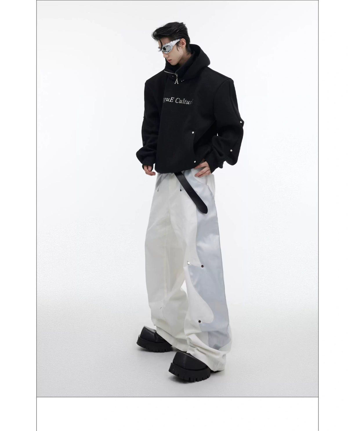 Deconstructed High-Neck Sequin Hoodie | Relaxed Fit - description image 20