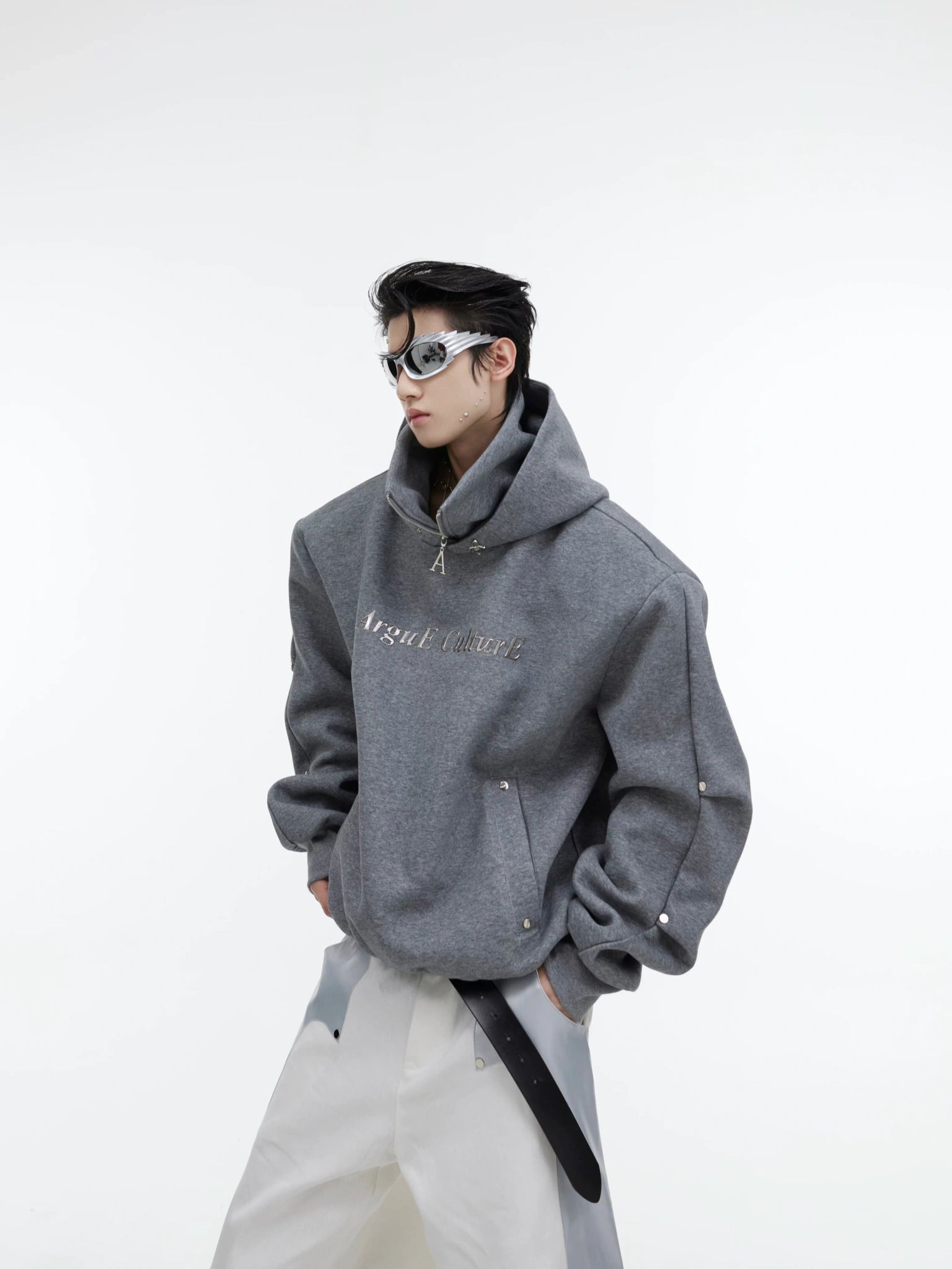 Deconstructed High-Neck Sequin Hoodie | Relaxed Fit - main image 1