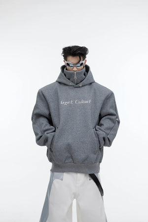 Deconstructed High-Neck Sequin Hoodie | Relaxed Fit - Gray Top