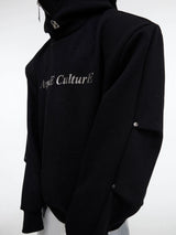 Deconstructed High-Neck Sequin Hoodie | Relaxed Fit - Black Top