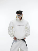 Deconstructed High-Neck Sequin Hoodie | Relaxed Fit - White Top