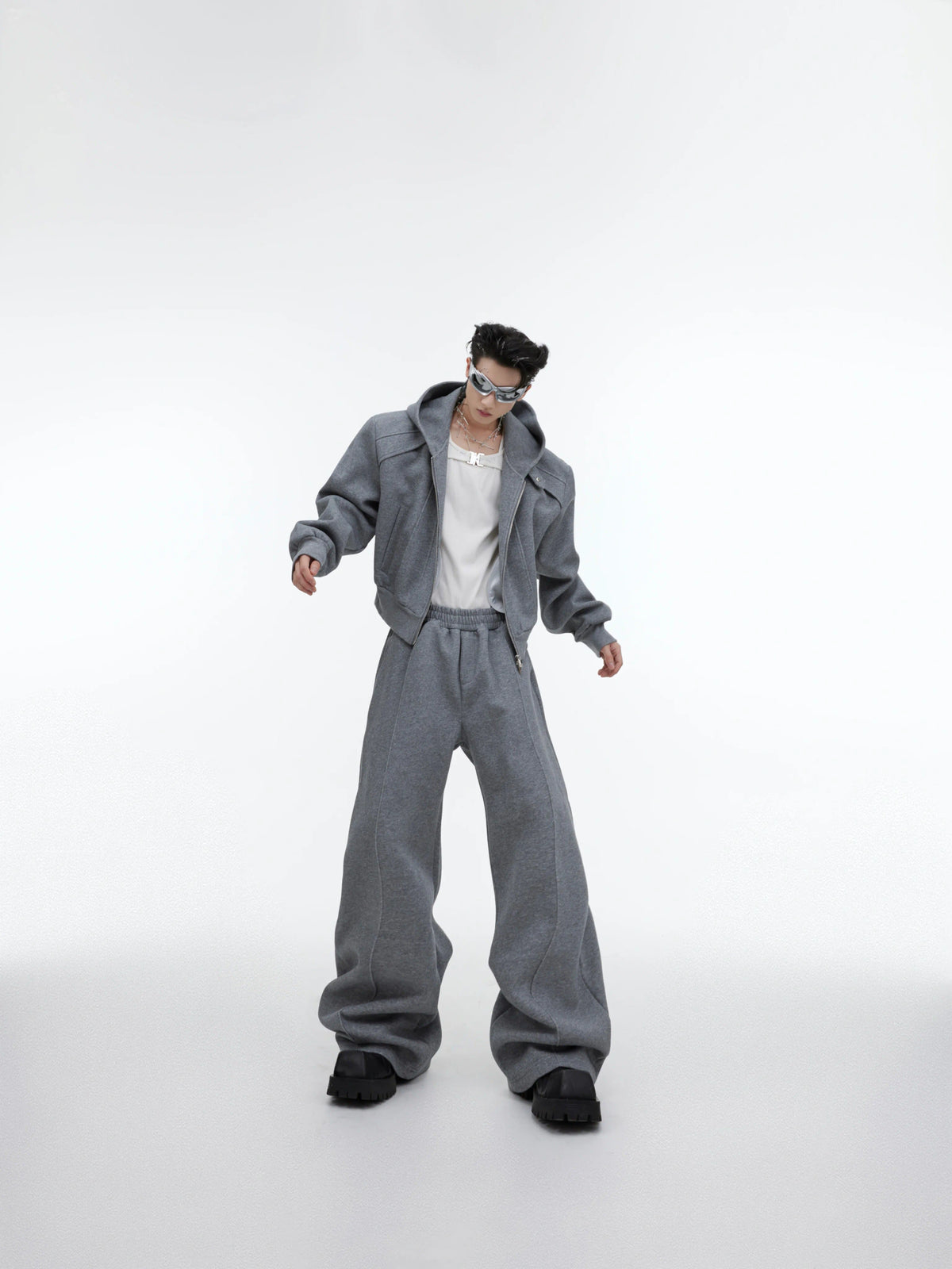 Shimmer Zip Hoodie & Pants Set | Avant-Garde Streetwear - main image 2
