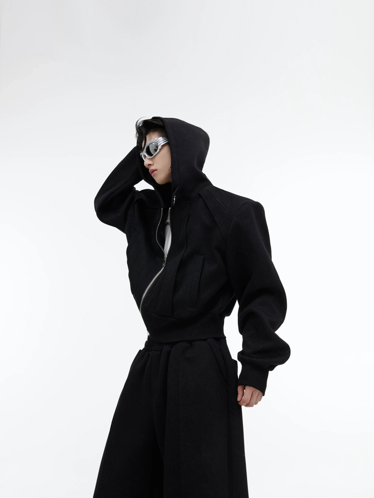 Shimmer Zip Hoodie & Pants Set | Avant-Garde Streetwear - Shimmer Black Hoodie
