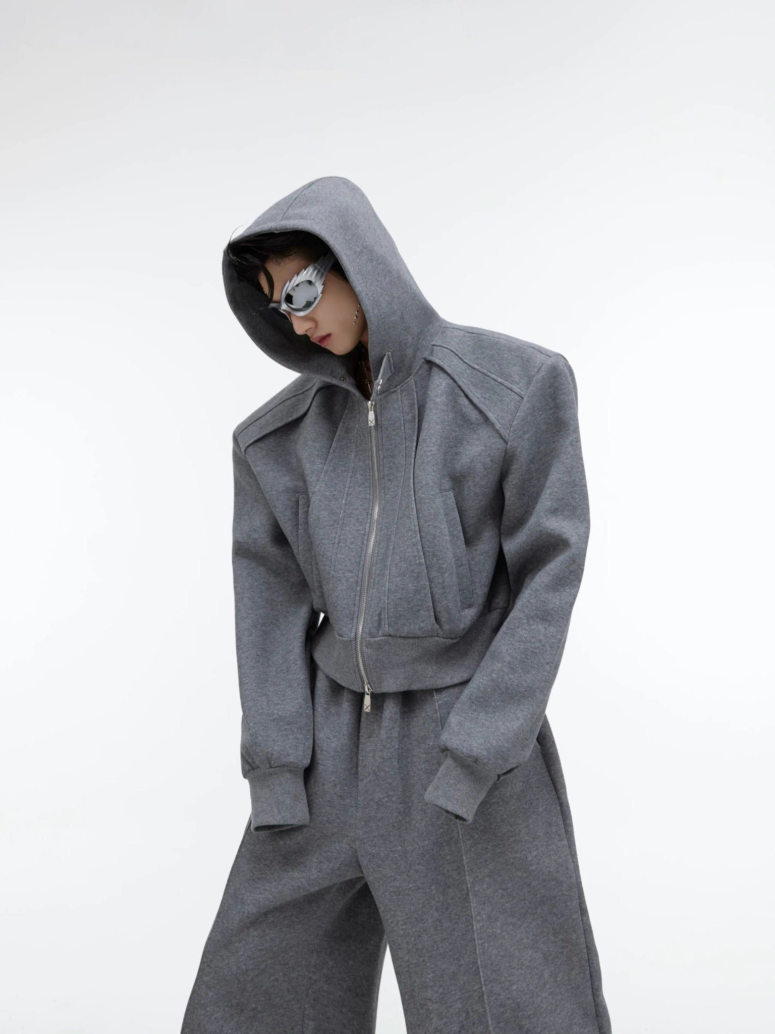 Shimmer Zip Hoodie & Pants Set | Avant-Garde Streetwear - Shimmer Gray Hoodie