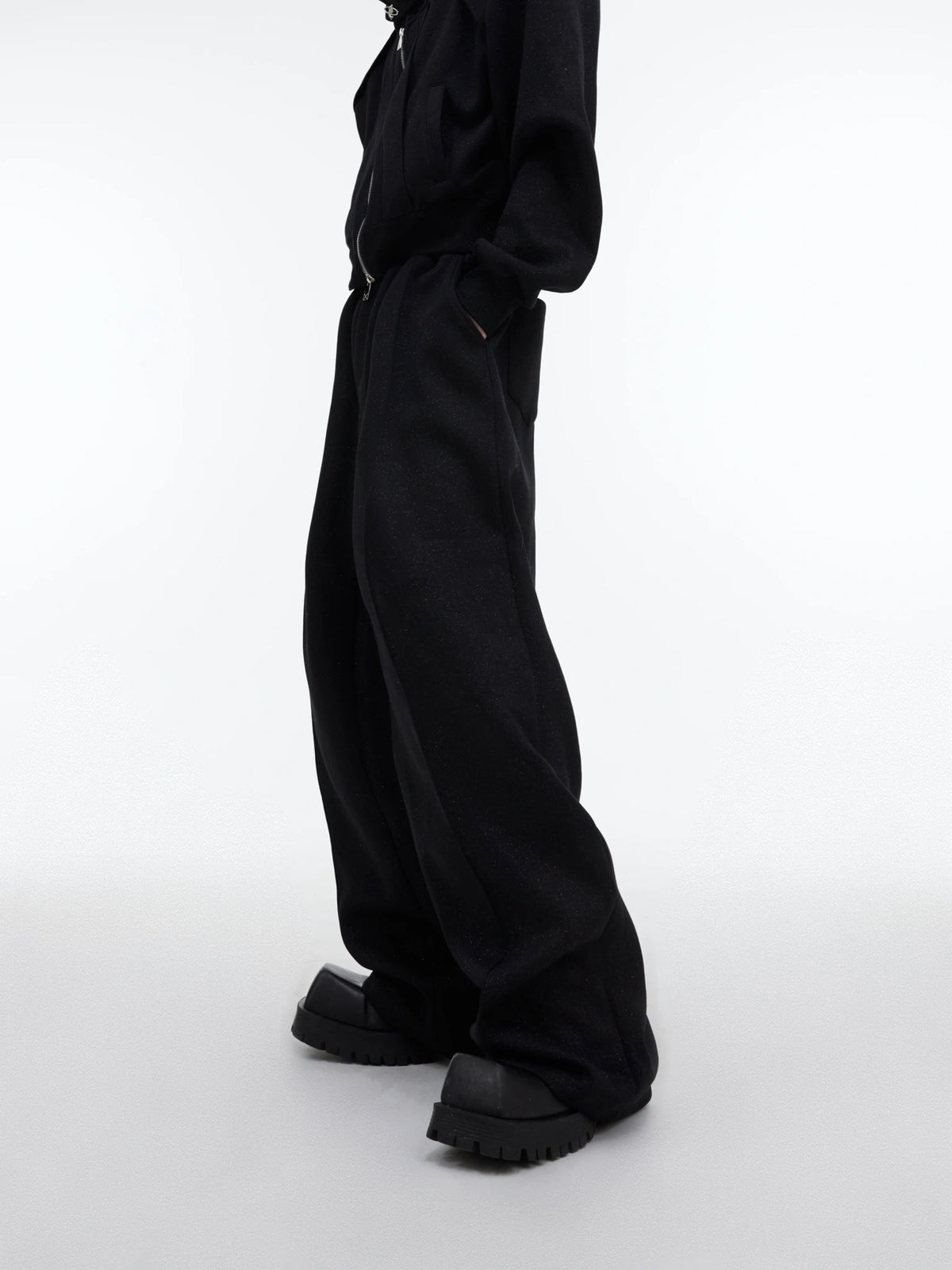 Shimmer Zip Hoodie & Pants Set | Avant-Garde Streetwear - Shimmer Black Pants