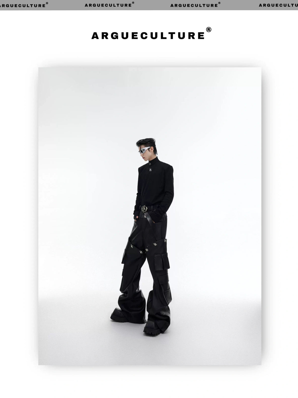 Fitted Cotton Blend Metal Logo Turtleneck Top - description image 4