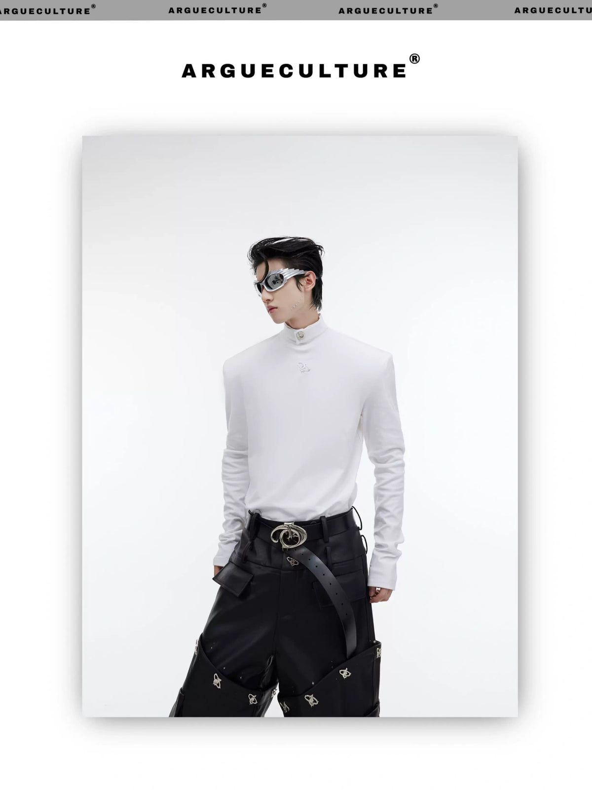 Fitted Cotton Blend Metal Logo Turtleneck Top - description image 5