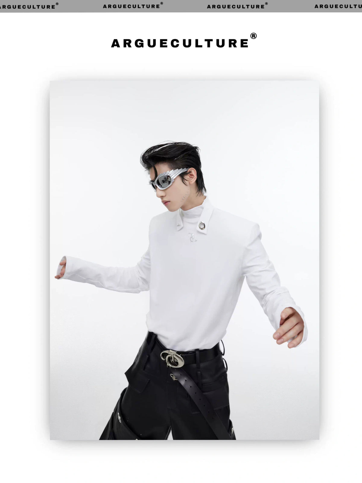Fitted Cotton Blend Metal Logo Turtleneck Top - description image 6