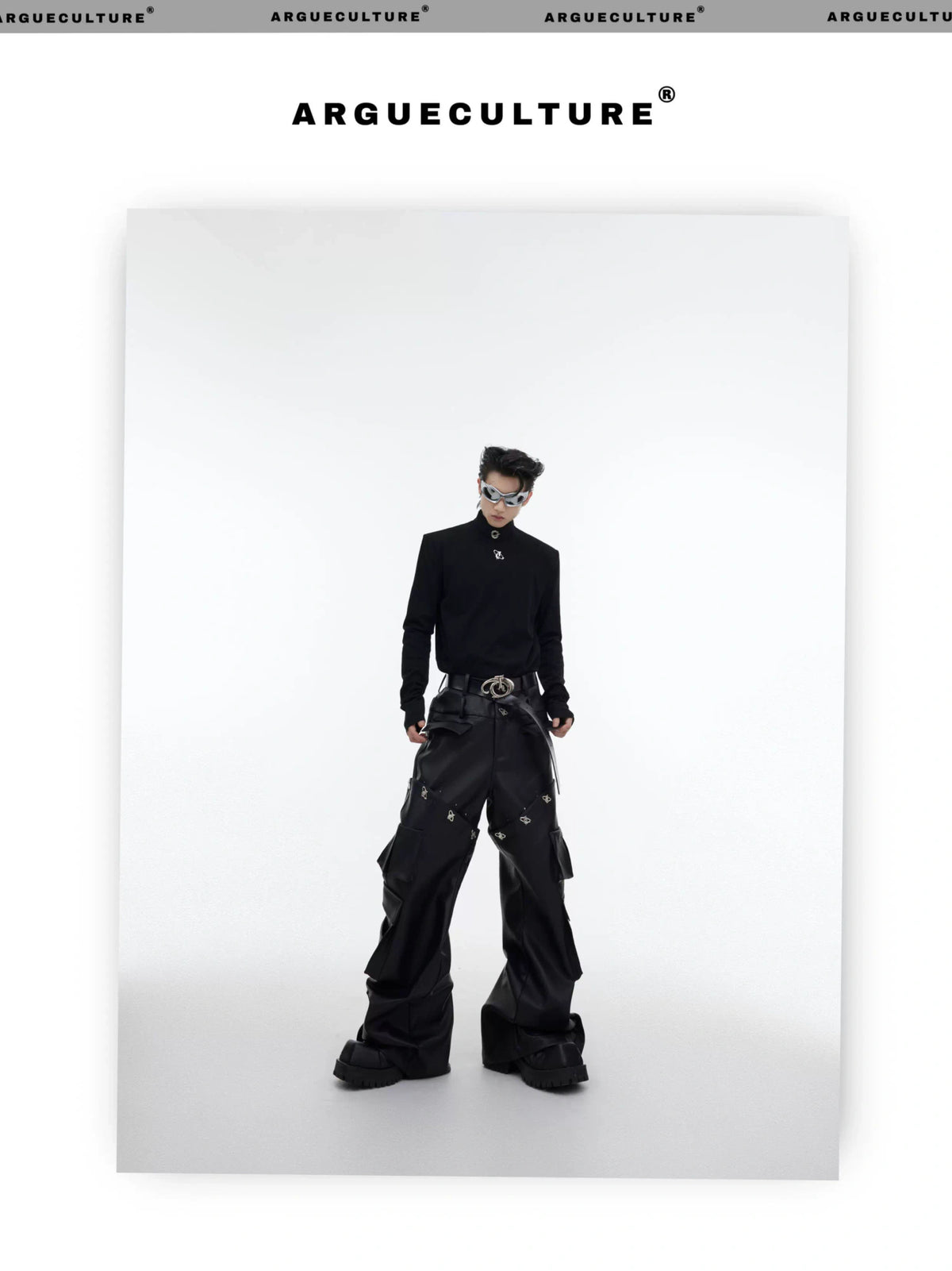 Fitted Cotton Blend Metal Logo Turtleneck Top - description image 8