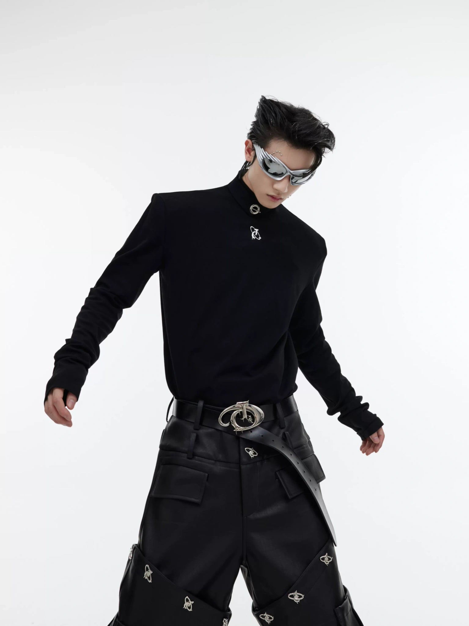 Fitted Cotton Blend Metal Logo Turtleneck Top - main image 1