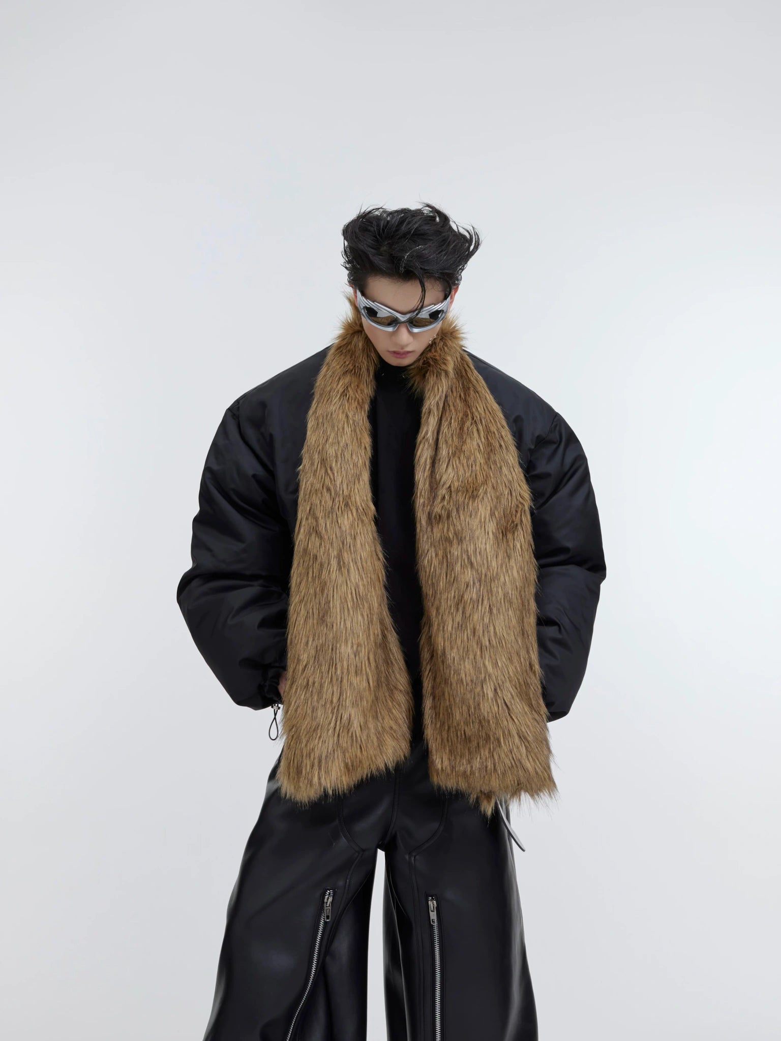 Black Stand-Collar Puffer Jacket with Loose Fit - main image 1