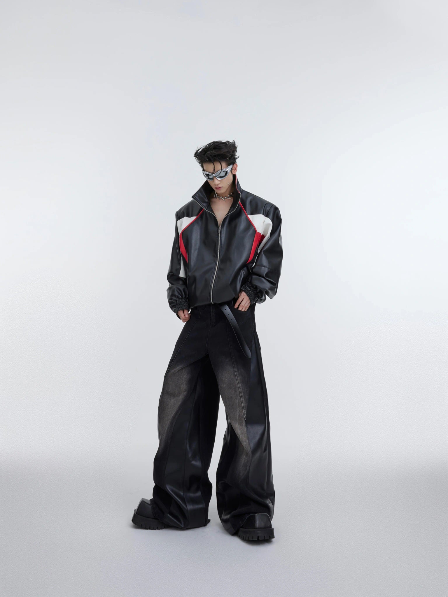 Washed Color-Block Deconstructed Jeans | Relaxed Fit - main image 5