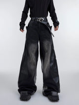 Washed Color-Block Deconstructed Jeans | Relaxed Fit - Black